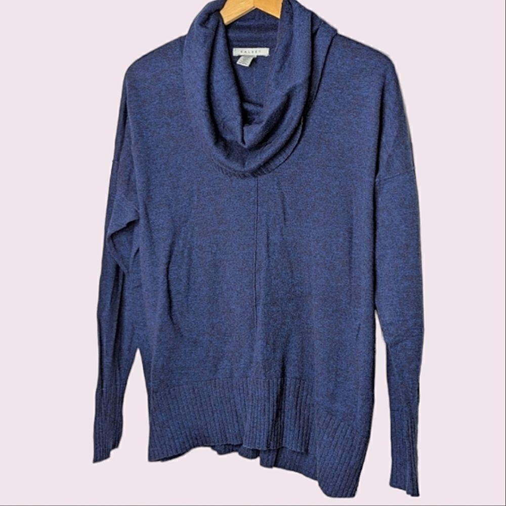 RALSEY Marled Blue Black Drop Shoulder Oversized Cotton Sweater size L